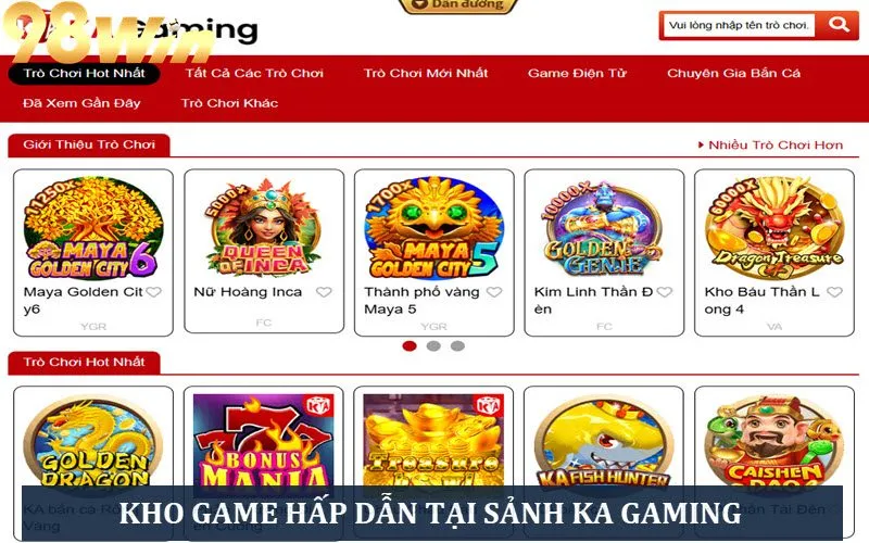 Sảnh KA Gaming với nhiều game slot thú vị