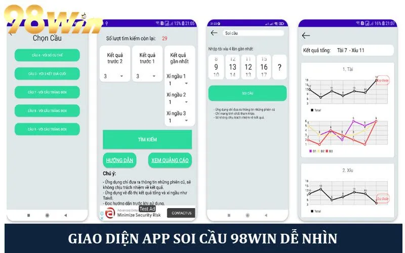 Giao diện app dự đoán, soi cầu 98win siêu dễ nhìn